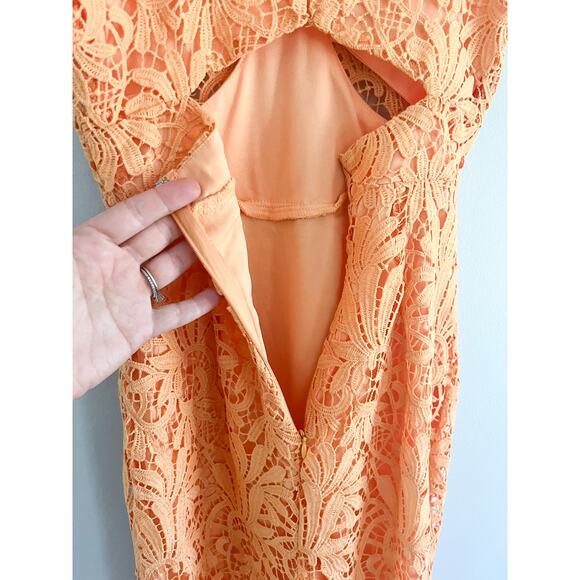 NSR | Lace Cut-Out Peek-a-Boo Midi Dress | Pastel Orange | Sz XS - Picture 6 of 10
